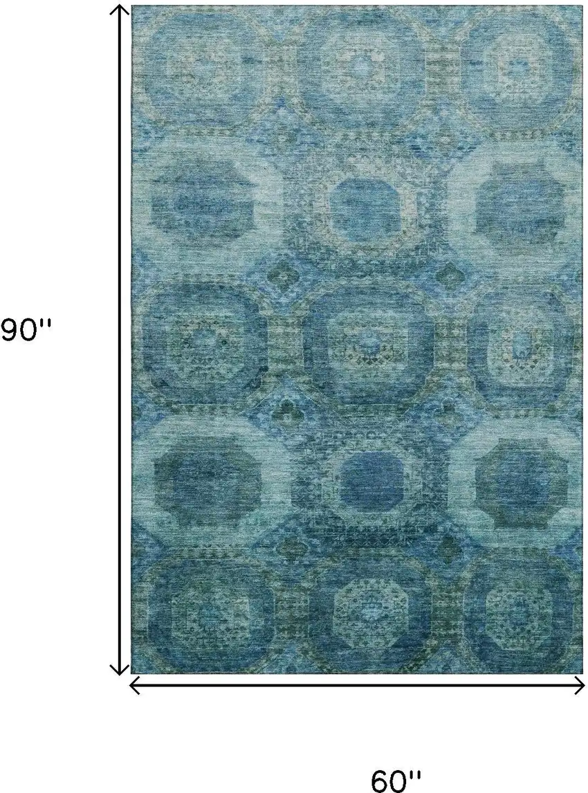Blue And Sky Blue Abstract Geometric Washable Area Rug With UV Protection Photo 9