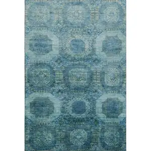 Photo of Blue And Sky Blue Abstract Geometric Washable Area Rug With UV Protection