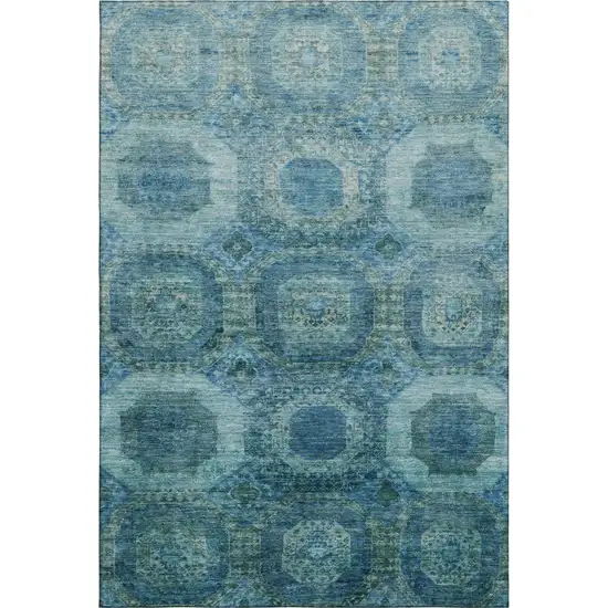 Blue And Sky Blue Abstract Geometric Washable Area Rug With UV Protection Photo 1