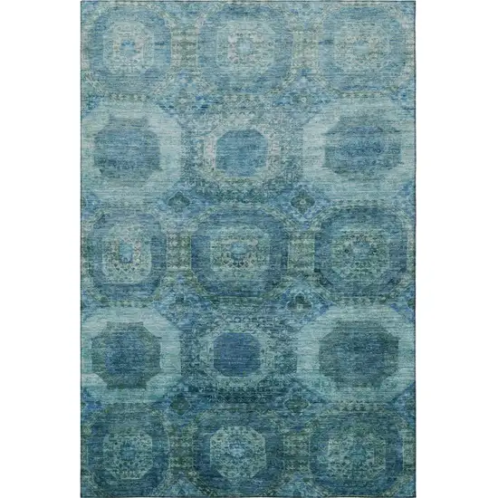 Blue And Sky Blue Abstract Geometric Washable Area Rug With UV Protection Photo 3