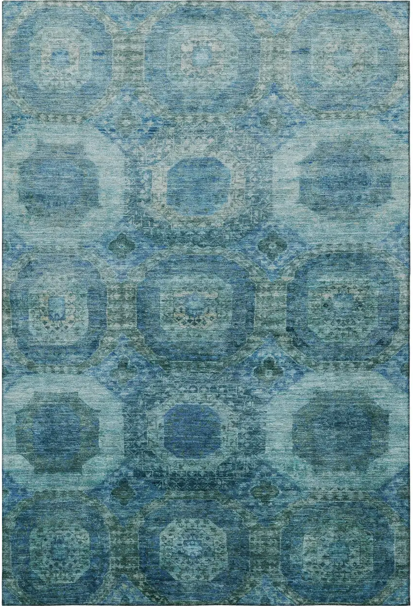 Blue And Sky Blue Abstract Geometric Washable Area Rug With UV Protection Photo 3