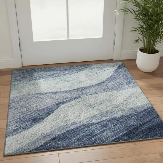 Blue And Sky Blue Abstract Washable Area Rug With UV Protection Photo 2