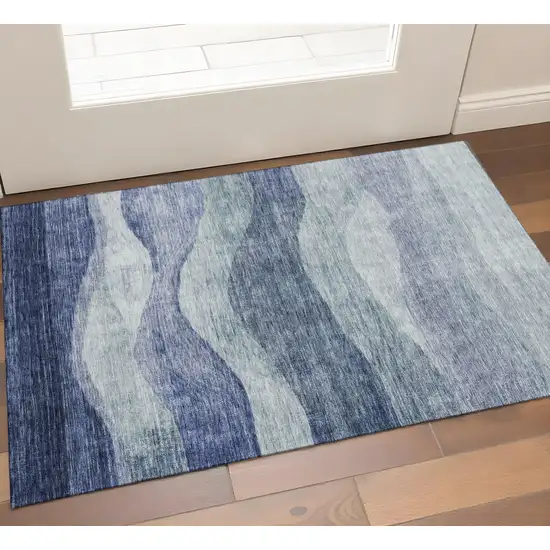 Blue And Sky Blue Abstract Washable Area Rug With UV Protection Photo 1