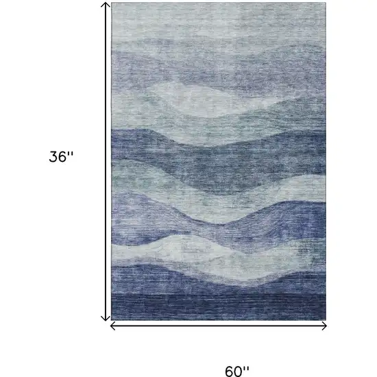 Blue And Sky Blue Abstract Washable Area Rug With UV Protection Photo 9