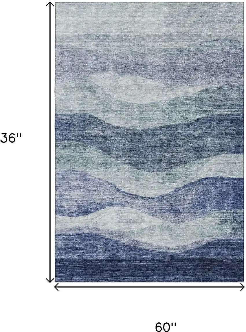 Blue And Sky Blue Abstract Washable Area Rug With UV Protection Photo 9