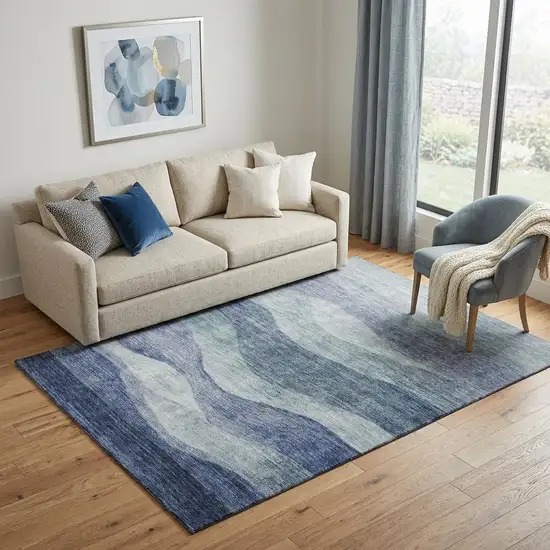 Blue And Sky Blue Abstract Washable Area Rug With UV Protection Photo 1