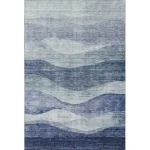 Photo of Blue And Sky Blue Abstract Washable Area Rug With UV Protection