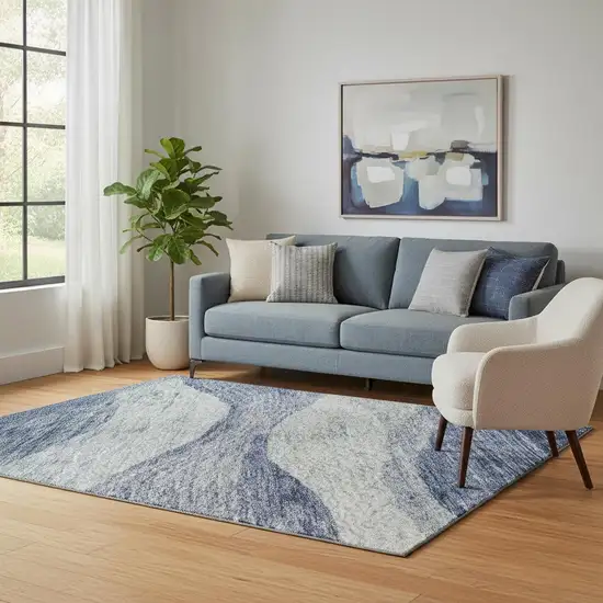 Blue And Sky Blue Abstract Washable Area Rug With UV Protection Photo 2