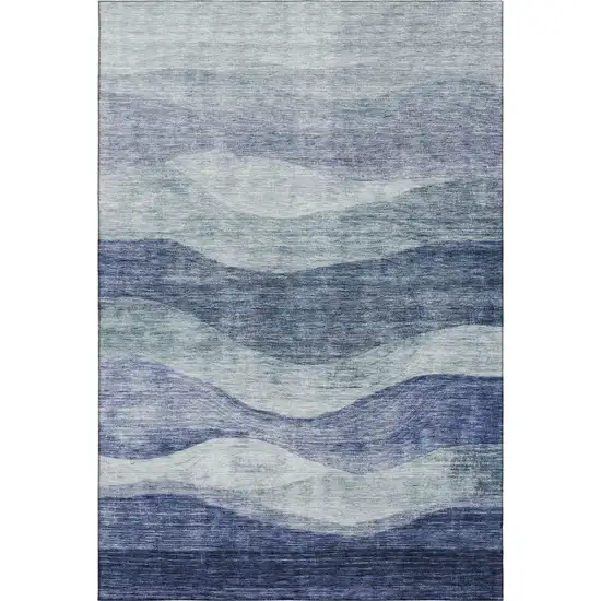Blue And Sky Blue Abstract Washable Area Rug With UV Protection Photo 5