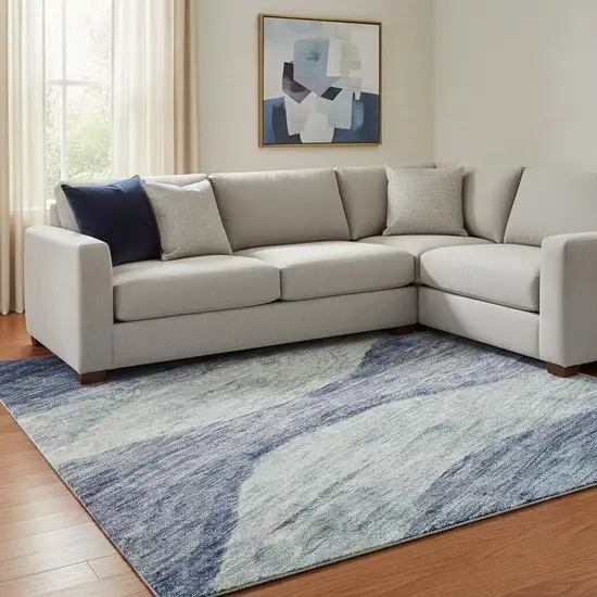 Blue And Sky Blue Abstract Washable Area Rug With UV Protection Photo 2