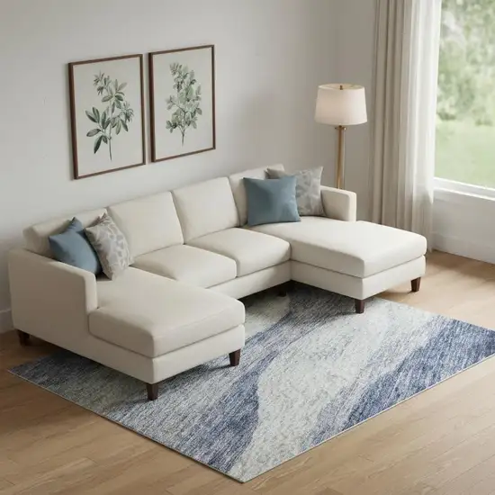 Blue And Sky Blue Abstract Washable Area Rug With UV Protection Photo 2