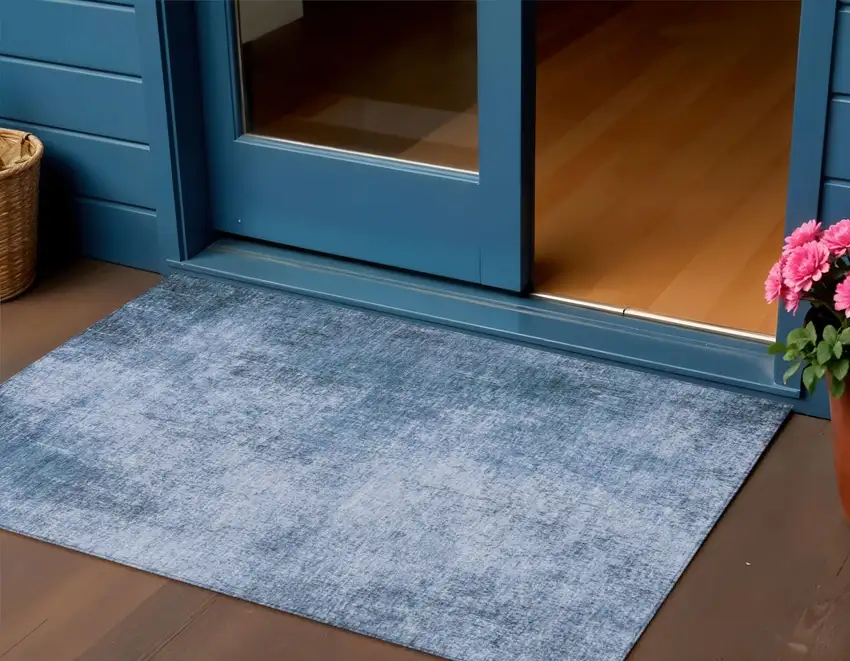 Blue And Sky Blue Abstract Washable Indoor Outdoor Area Rug Photo 2