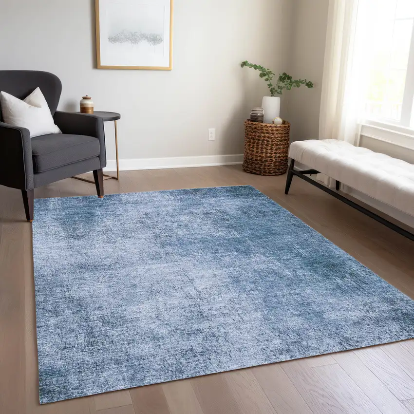 Blue And Sky Blue Abstract Washable Indoor Outdoor Area Rug Photo 6