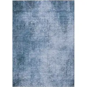 Photo of Blue And Sky Blue Abstract Washable Indoor Outdoor Area Rug