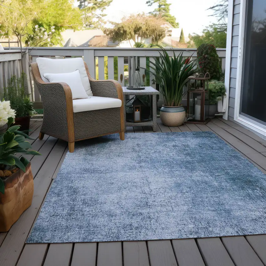 Blue And Sky Blue Abstract Washable Indoor Outdoor Area Rug Photo 5