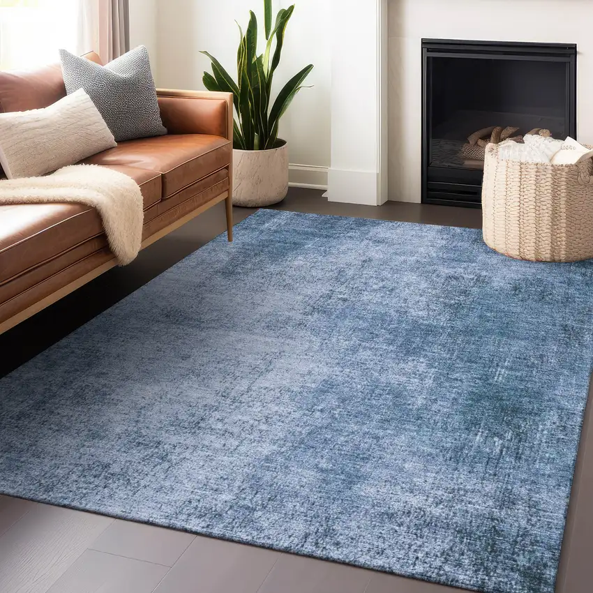 Blue And Sky Blue Abstract Washable Indoor Outdoor Area Rug Photo 6