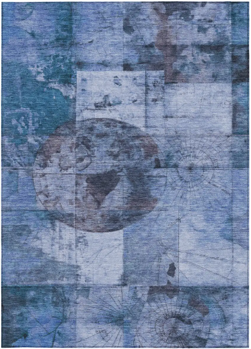 Blue And Sky Blue Abstract Washable Indoor Outdoor Area Rug Photo 8