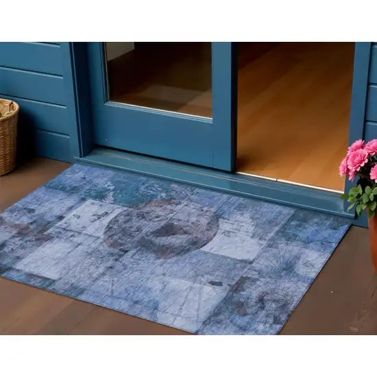Blue And Sky Blue Abstract Washable Indoor Outdoor Area Rug Photo 2
