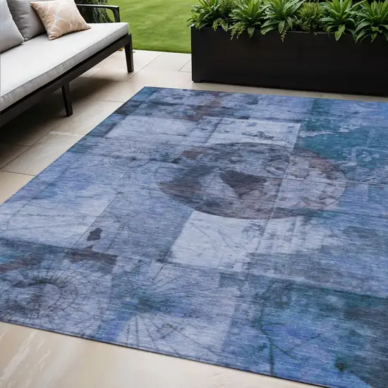 Blue And Sky Blue Abstract Washable Indoor Outdoor Area Rug Photo 2