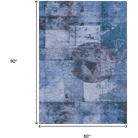 Blue And Sky Blue Abstract Washable Indoor Outdoor Area Rug Photo 8