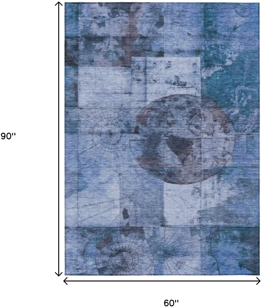 Blue And Sky Blue Abstract Washable Indoor Outdoor Area Rug Photo 8