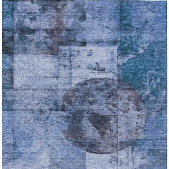 Blue And Sky Blue Abstract Washable Indoor Outdoor Area Rug Photo 1