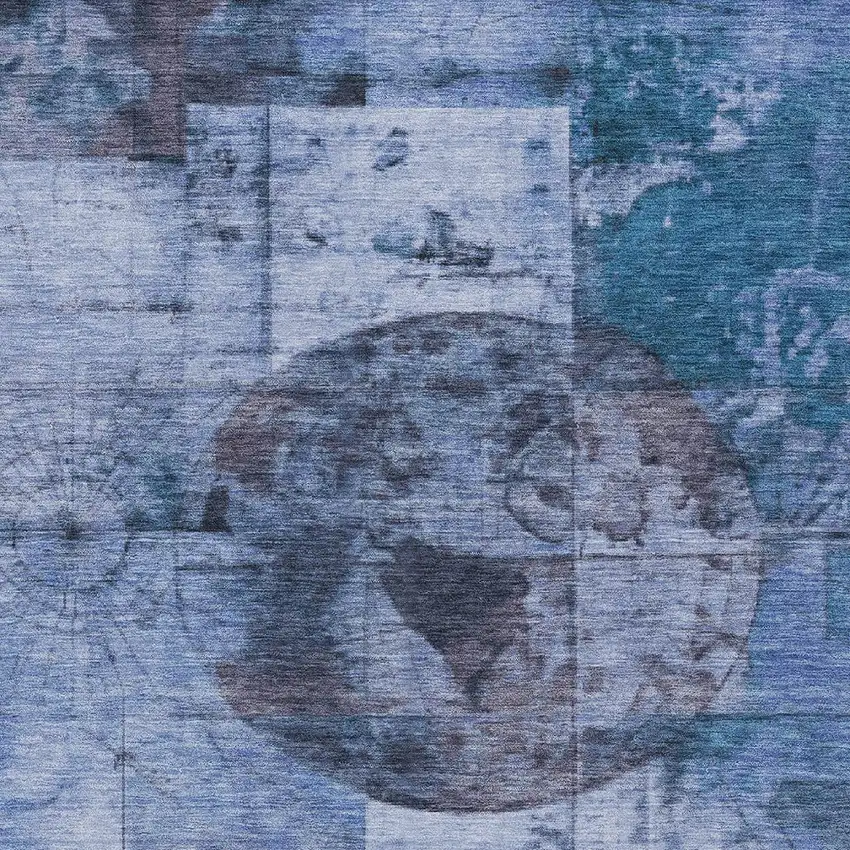 Blue And Sky Blue Abstract Washable Indoor Outdoor Area Rug Photo 8