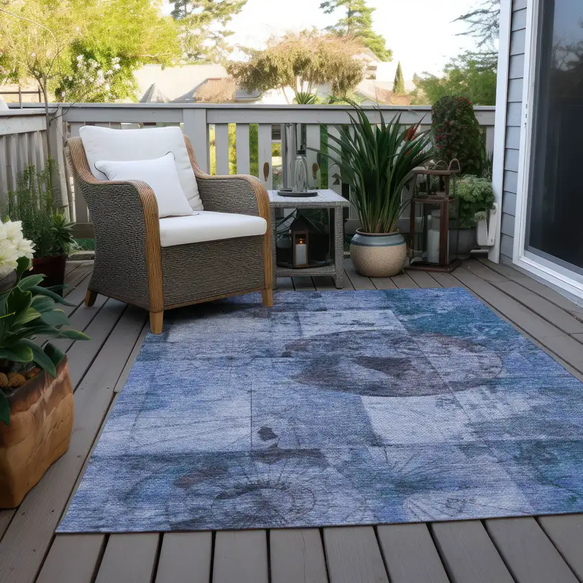 Blue And Sky Blue Abstract Washable Indoor Outdoor Area Rug Photo 4