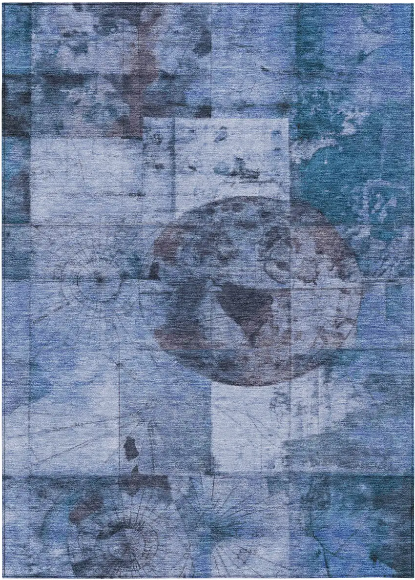 Blue And Sky Blue Abstract Washable Indoor Outdoor Area Rug Photo 8
