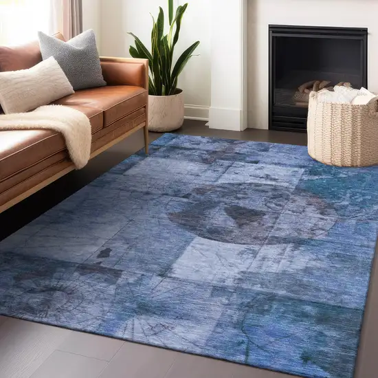 Blue And Sky Blue Abstract Washable Indoor Outdoor Area Rug Photo 5