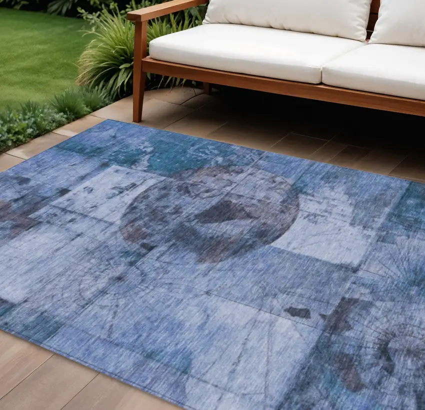 Blue And Sky Blue Abstract Washable Indoor Outdoor Area Rug Photo 2