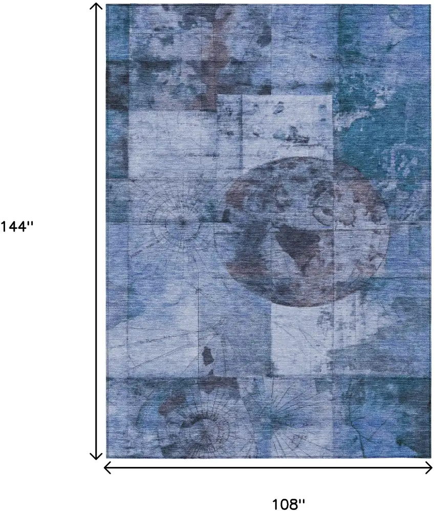 Blue And Sky Blue Abstract Washable Indoor Outdoor Area Rug Photo 9