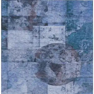Photo of Blue And Sky Blue Abstract Washable Indoor Outdoor Area Rug