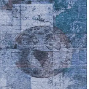 Photo of Blue And Sky Blue Abstract Washable Indoor Outdoor Area Rug