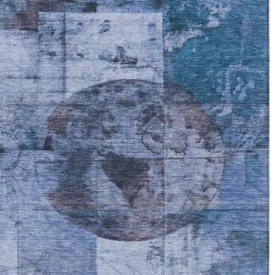Blue And Sky Blue Abstract Washable Indoor Outdoor Area Rug Photo 1