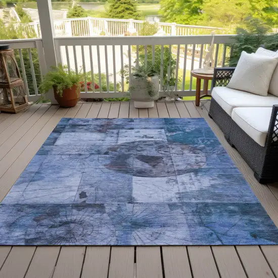 Blue And Sky Blue Abstract Washable Indoor Outdoor Area Rug Photo 6