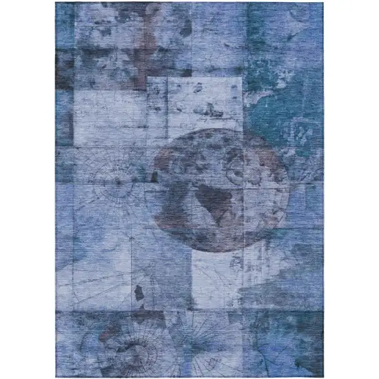 Blue And Sky Blue Abstract Washable Indoor Outdoor Area Rug Photo 7