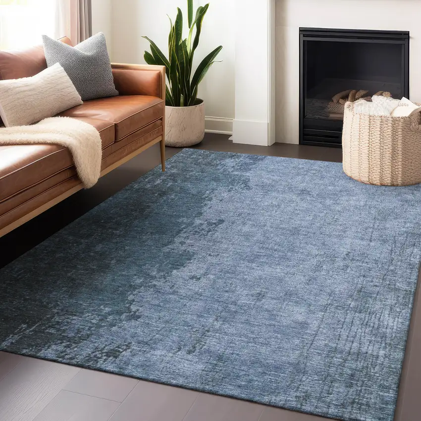 Blue And Sky Blue Abstract Washable Indoor Outdoor Area Rug Photo 5