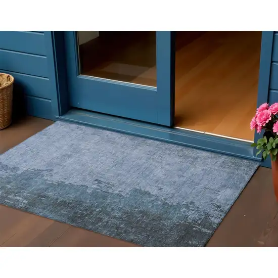 Blue And Sky Blue Abstract Washable Indoor Outdoor Area Rug Photo 2