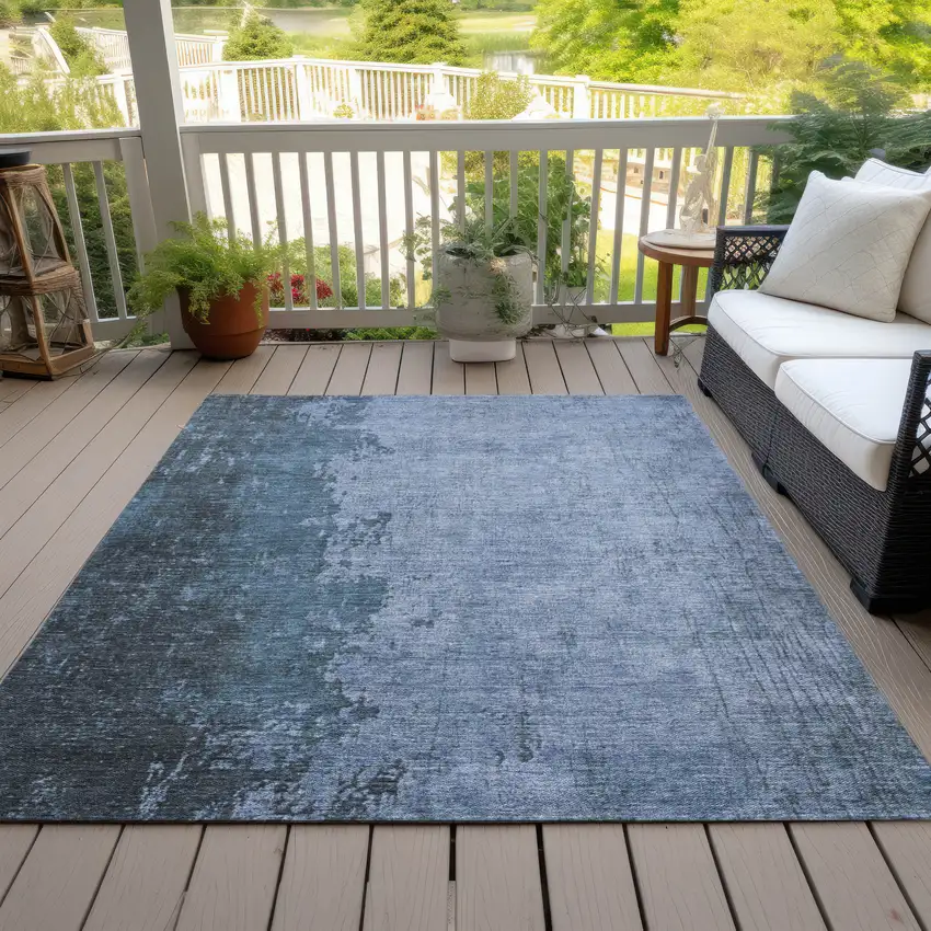 Blue And Sky Blue Abstract Washable Indoor Outdoor Area Rug Photo 8