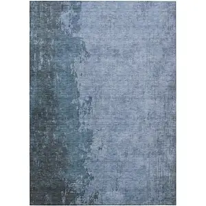 Photo of Blue And Sky Blue Abstract Washable Indoor Outdoor Area Rug