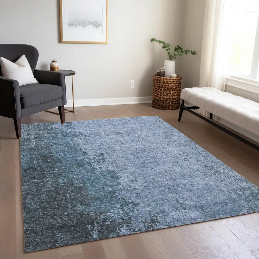 Blue And Sky Blue Abstract Washable Indoor Outdoor Area Rug Photo 7