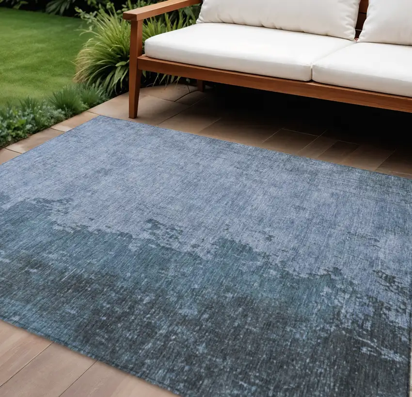 Blue And Sky Blue Abstract Washable Indoor Outdoor Area Rug Photo 2