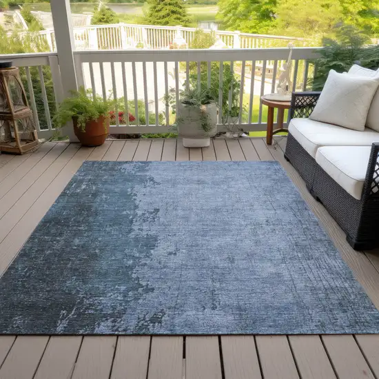 Blue And Sky Blue Abstract Washable Indoor Outdoor Area Rug Photo 7