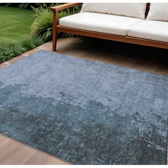Blue And Sky Blue Abstract Washable Indoor Outdoor Area Rug Photo 2