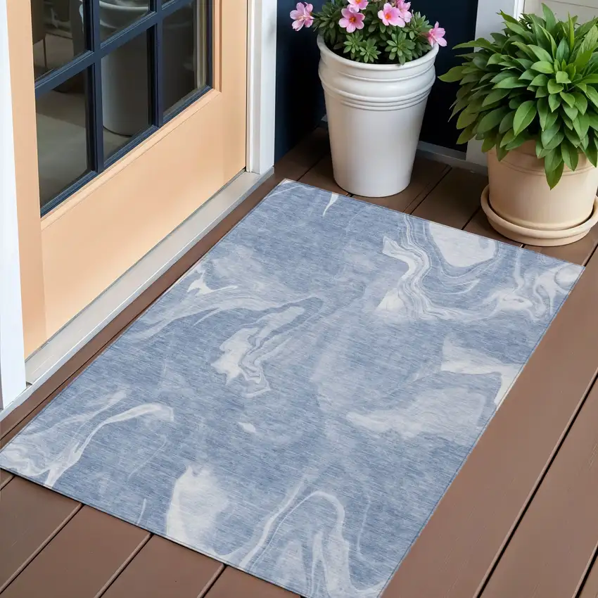 Blue And Sky Blue Abstract Washable Indoor Outdoor Area Rug Photo 1