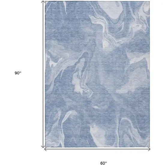 Blue And Sky Blue Abstract Washable Indoor Outdoor Area Rug Photo 3