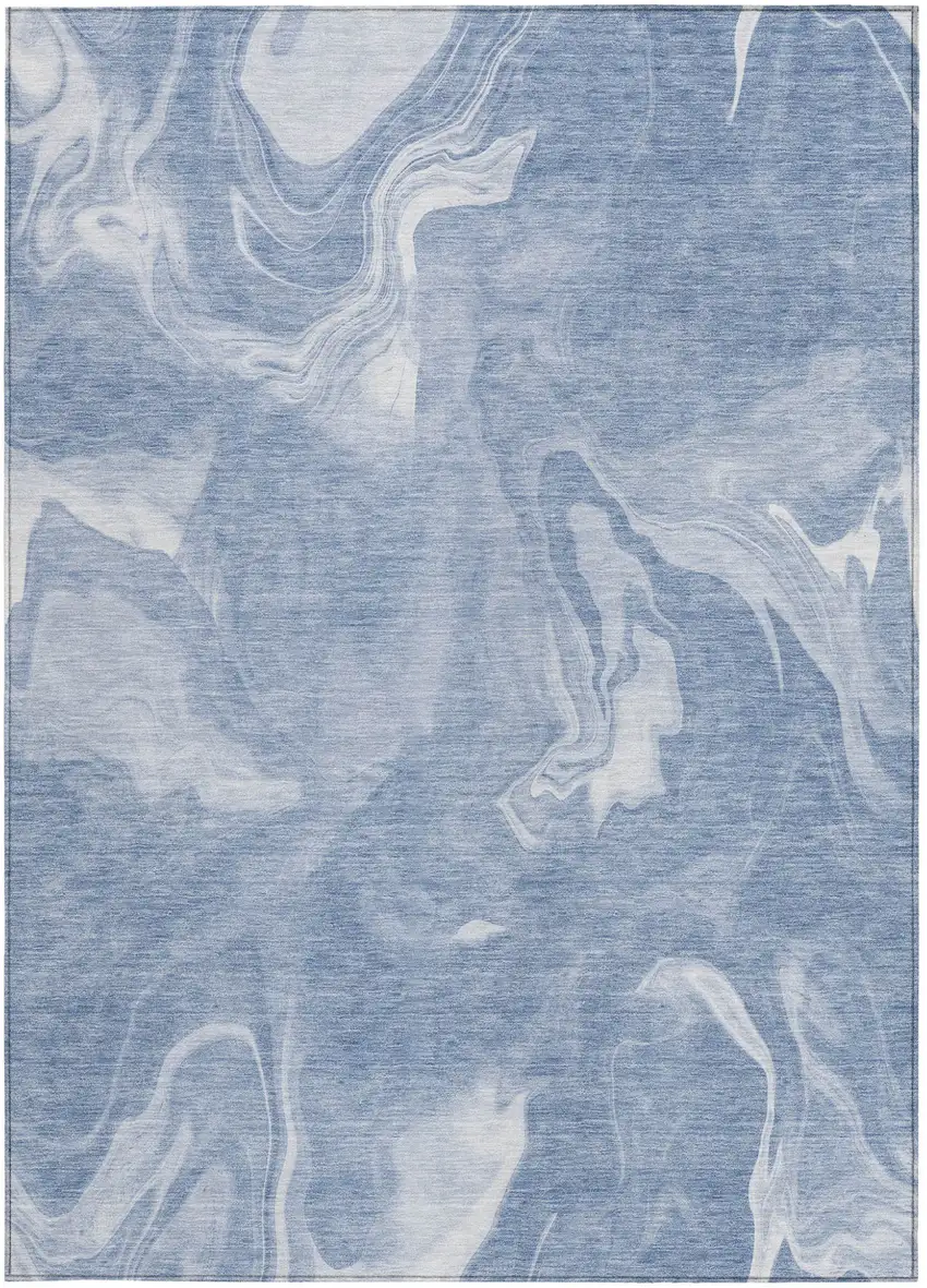 Blue And Sky Blue Abstract Washable Indoor Outdoor Area Rug Photo 7