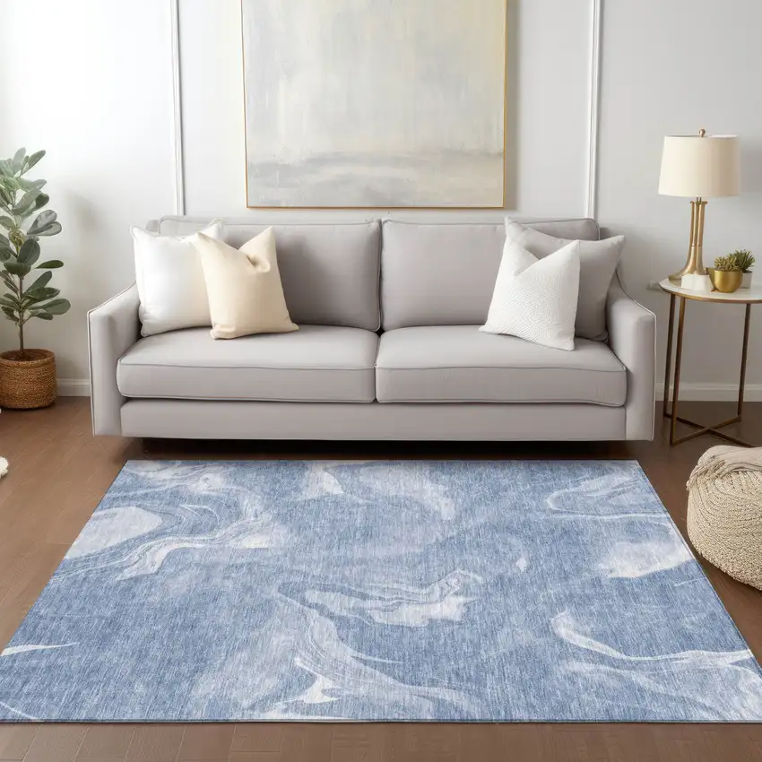 Blue And Sky Blue Abstract Washable Indoor Outdoor Area Rug Photo 9