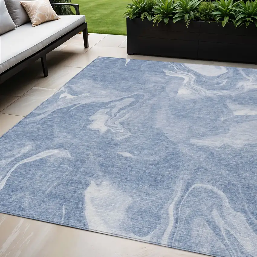 Blue And Sky Blue Abstract Washable Indoor Outdoor Area Rug Photo 1